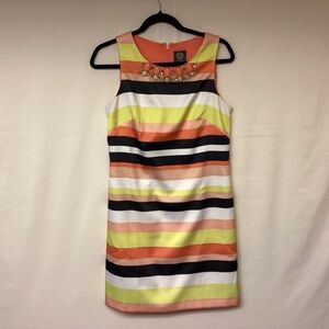 Vince Camuto dress SZ 6 shift style colorful stones & rhinestone mini classic